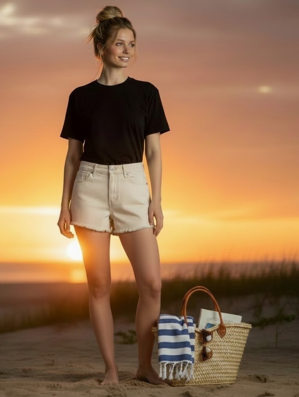 LILAC SUNSET Buttercream High-Rise Denim Shorts